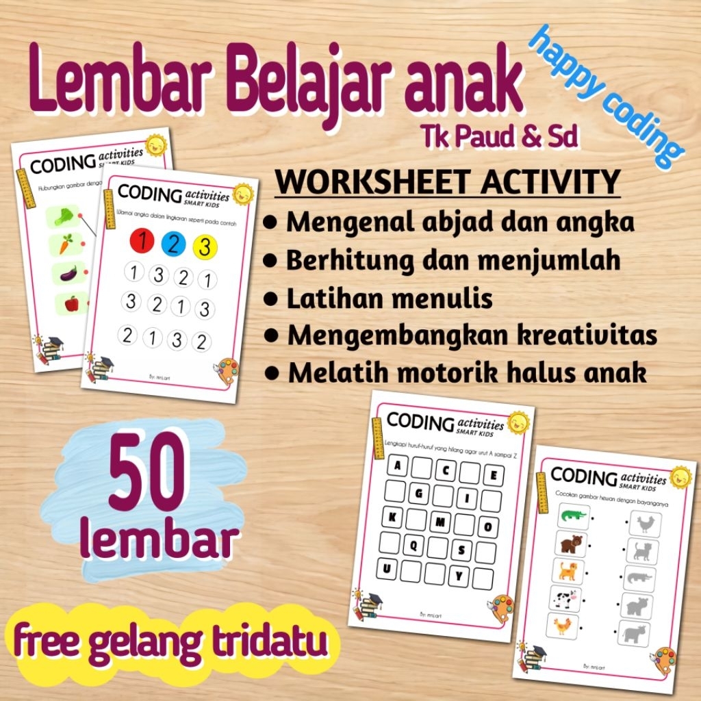Jual Worksheet Coding Untuk Anak Isi 50 Lembar | Rekomdasi Untuk Paud ...