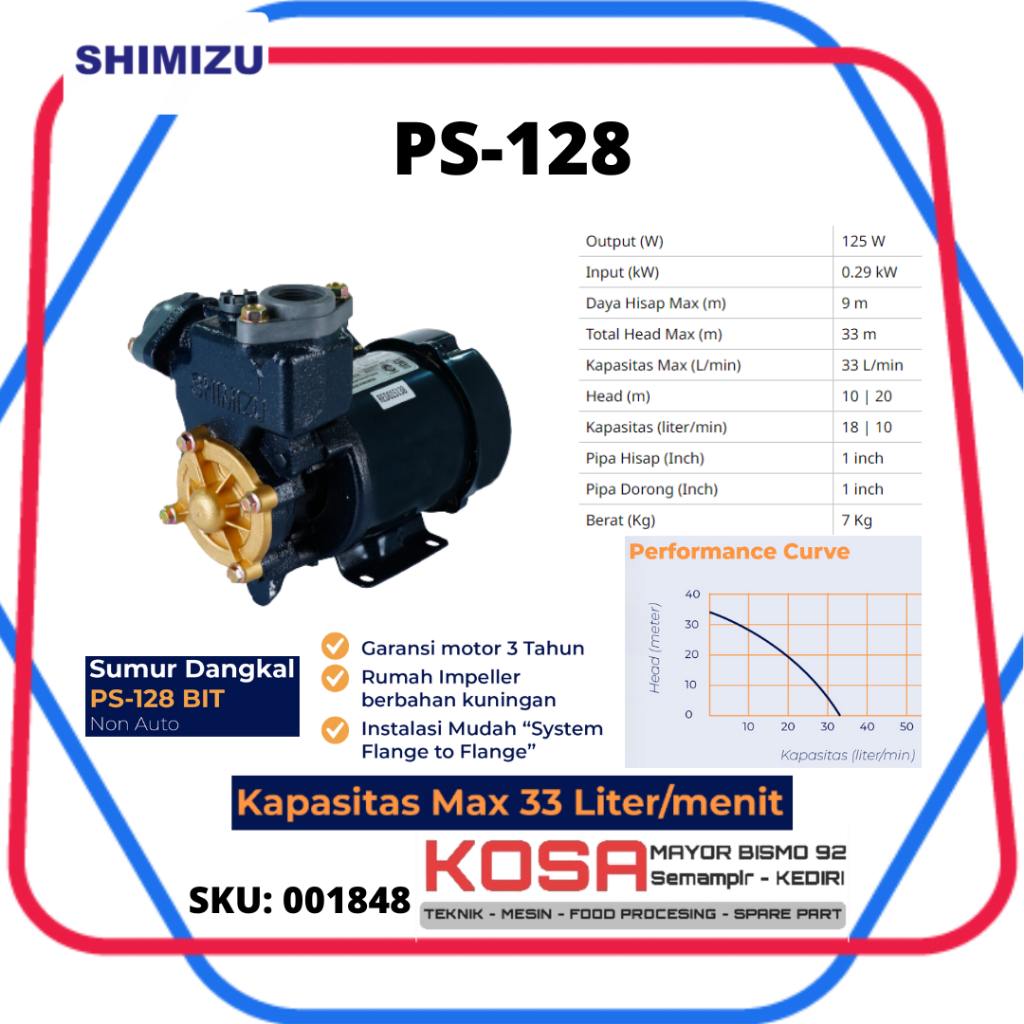 Jual SHIMIZU PS-128 BIT Pompa Air Sumur Dangkal Non Otomatis PS 128 BIT ...