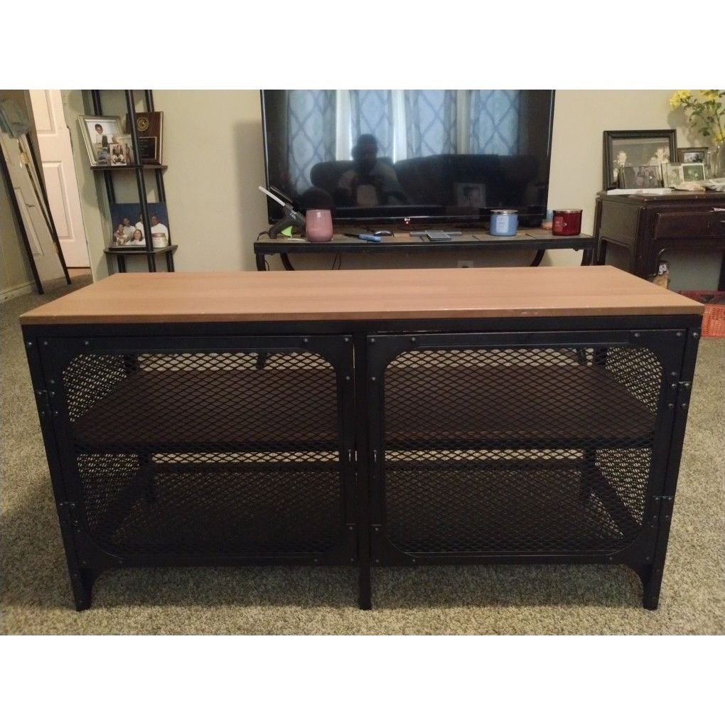 Jual Meja tv rustic kayu solid FJALLBO TV bench, hitam, 100x36x54 cm ...