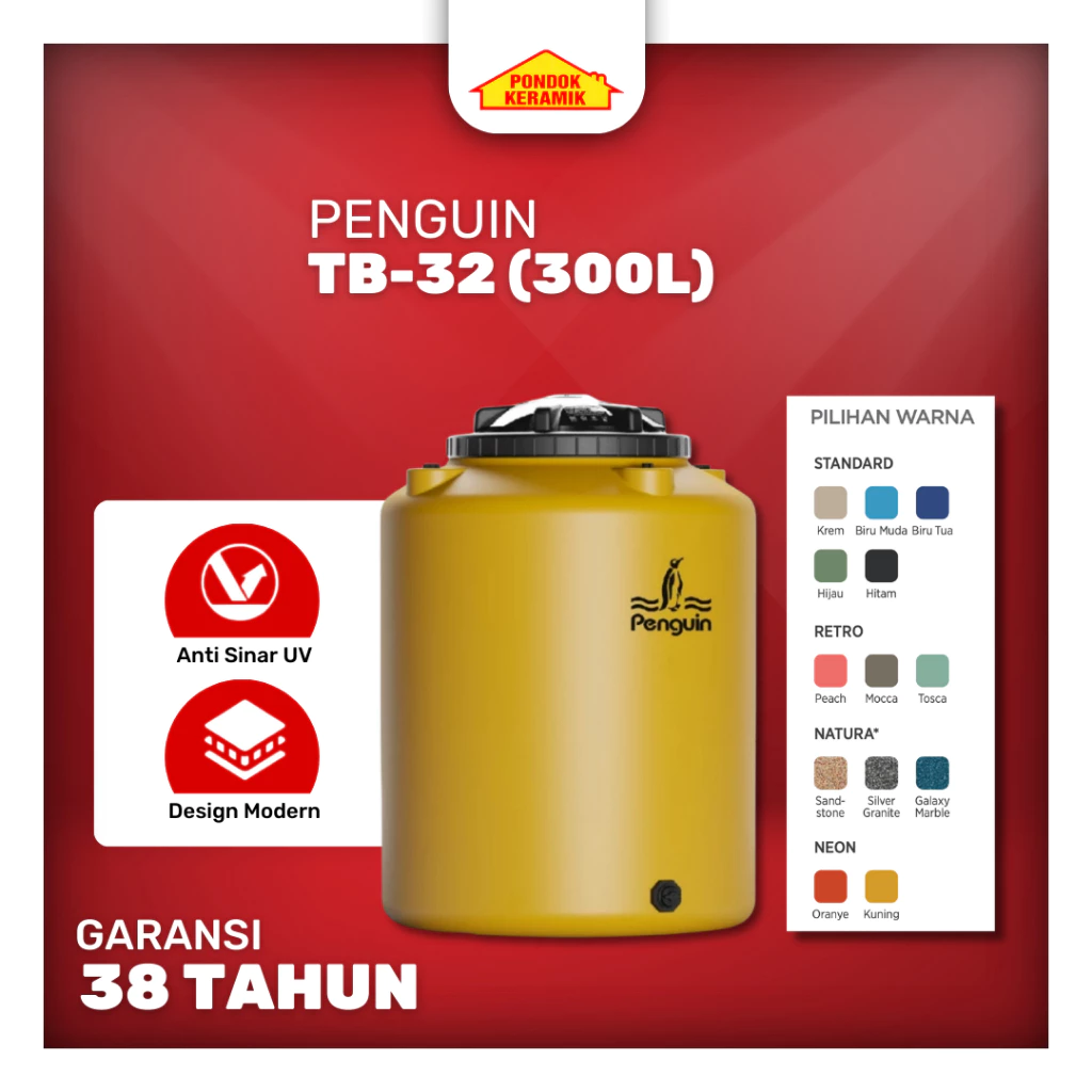 Tandon Penguin TB-32 300 Liter Toren Tandon Tangki Air General Tank Berbagai Warna
