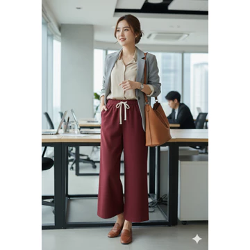 Celana Kulot Wanita Bahan Linen Premium Tali Serut Pinggang Full Karet Highwaist