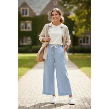 Celana Kulot Wanita Bahan Linen Premium Tali Serut Pinggang Full Karet Highwaist
