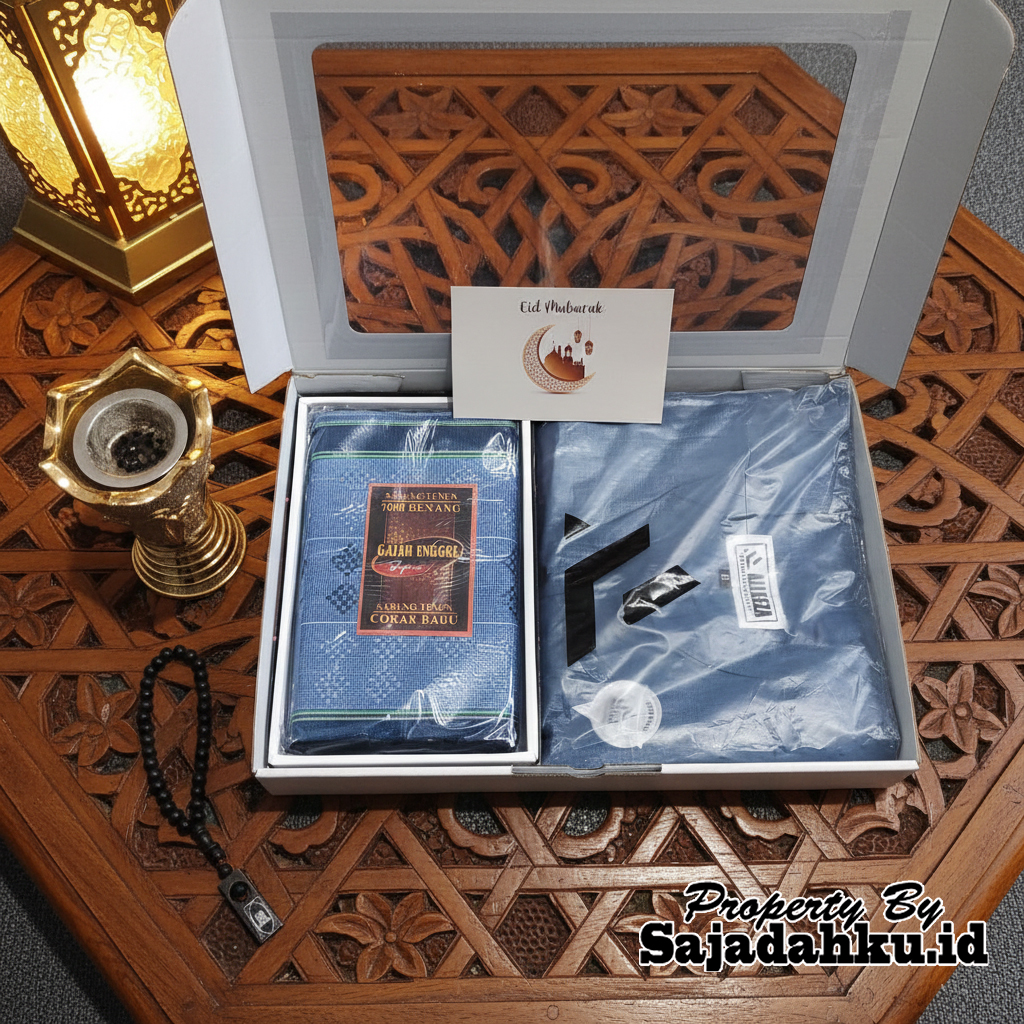 Hampers Alat Sholat Pria Exclusive Premium 4 in 1 - Paket Kado Sajadah Sarung Koko Tasbih Hadiah Ulang Tahun / Wedding Gift Set