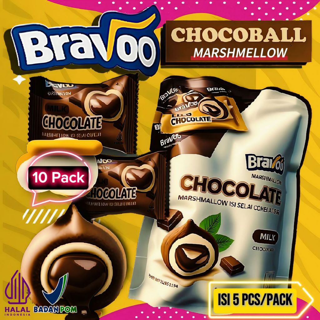 Jual BRAVOO || Choco Ball Marshmallow Rasa Coklat Milk Isi 10 Pack ...