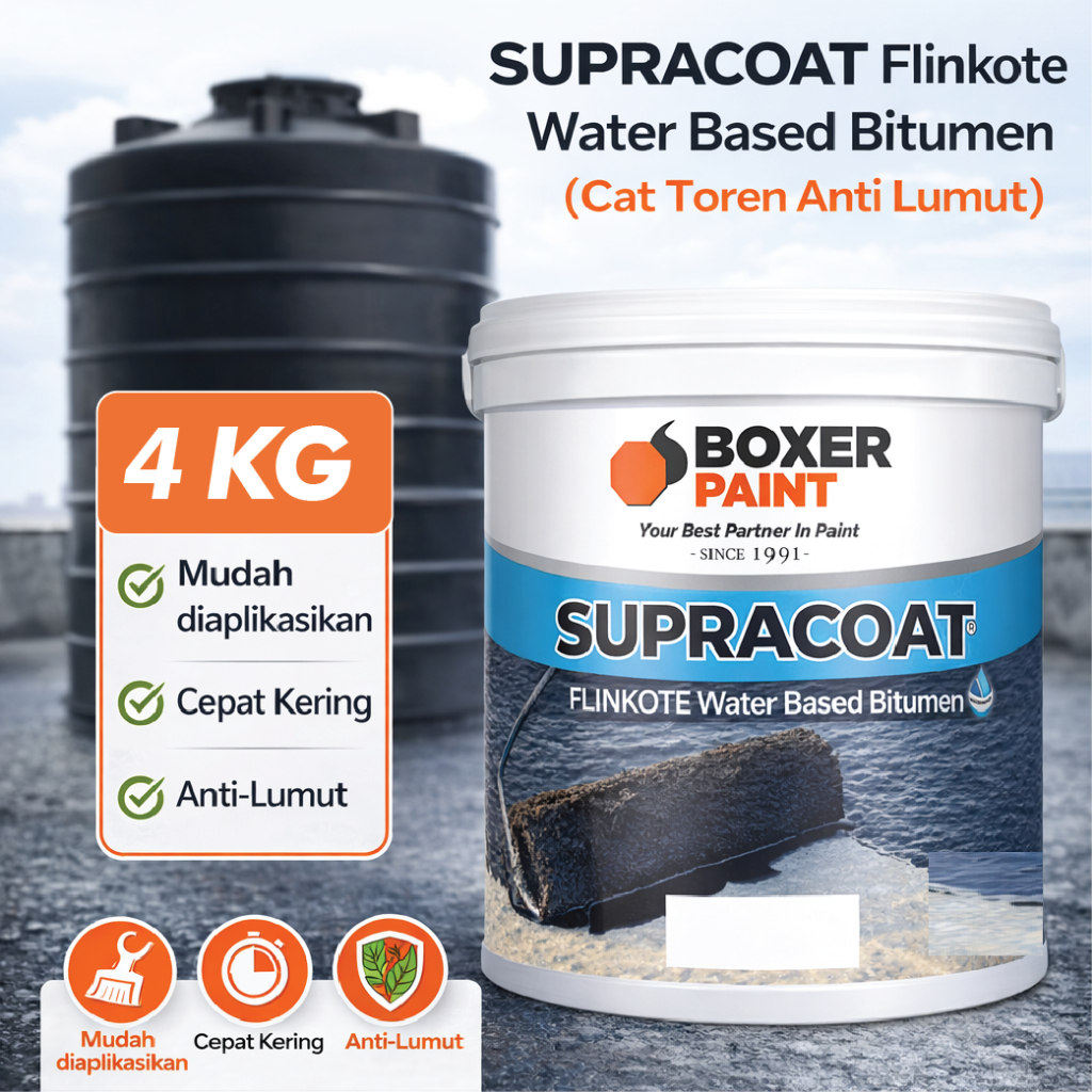 Jual (4 KG) SUPRACOAT Flinkote Water Based Bitumen Cat Tangki Toren Air ...