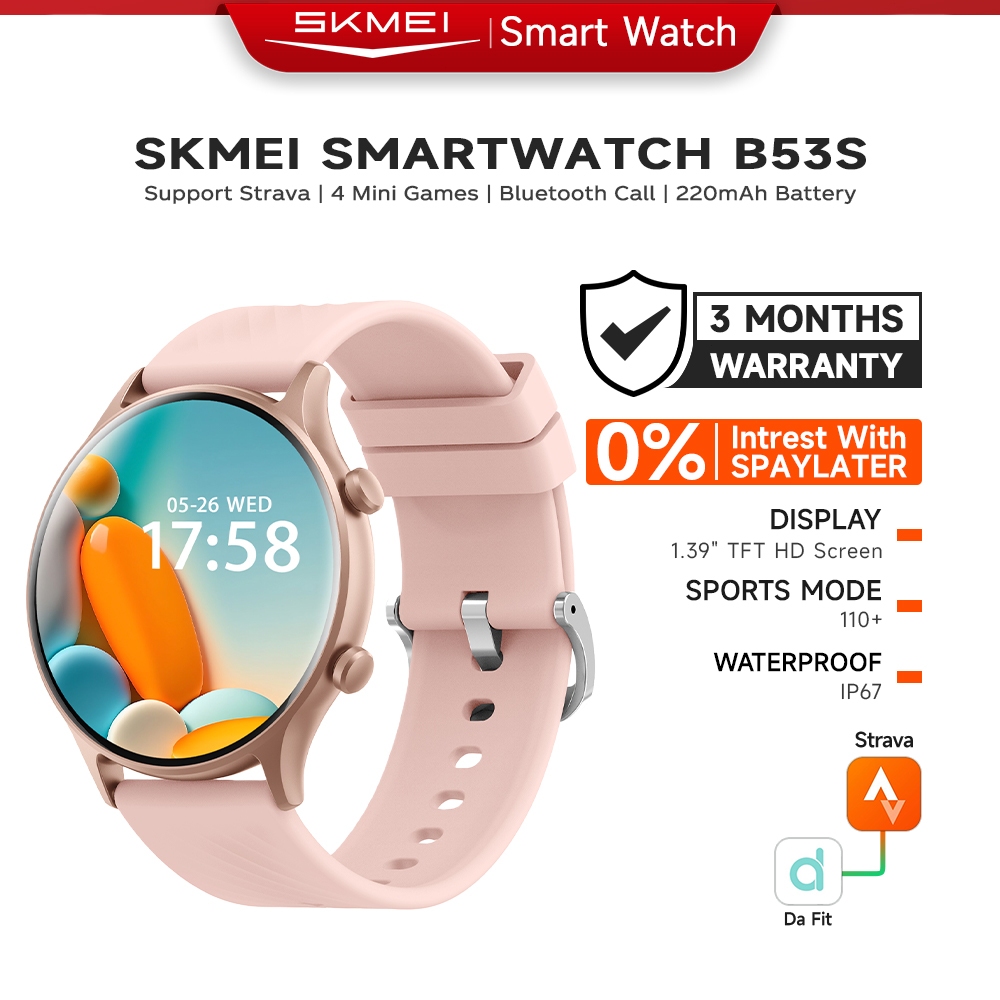 SKMEI Smart Watch B53S Jam Tangan Smartwatch Wanita smartwatch IP67 Tahan Air Bluetooth Call | Ai Voice Assistant | Pengingat fisiologisKalkulator | Wallpaper Kustom | Layar TFT definisi tinggi 1,39 inci |4 jenis permainan | ​​Smartwatch wanita elegan​​ |