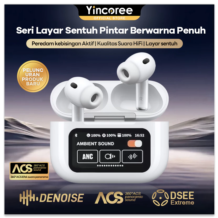[Beli 1 Gratis 3] Yincoree A9 Pro TWS Bluetooth 6.0 ANC Touchscreen