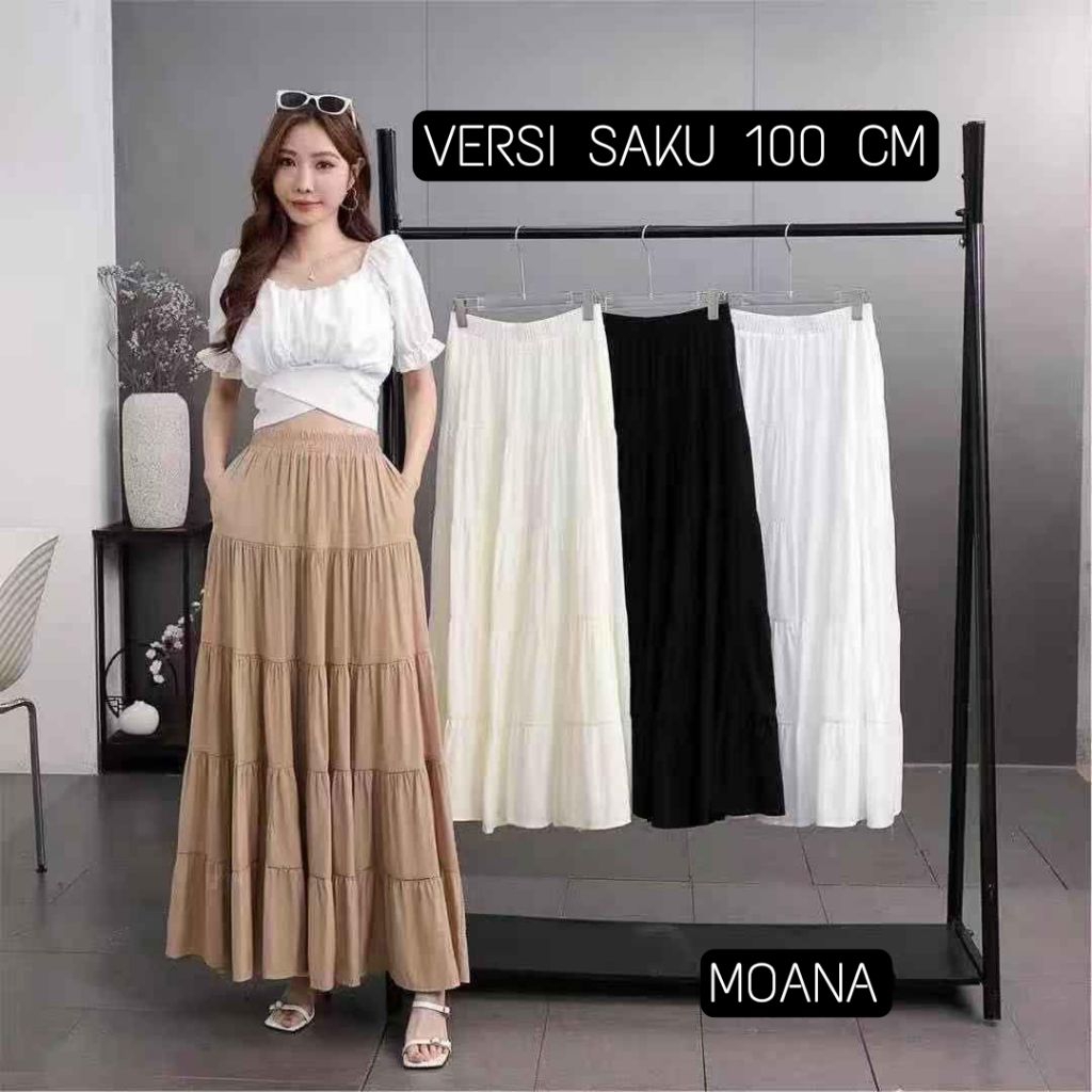 Jual MOANA Rok Katun Rayon Ruffle Panjang | Shopee Indonesia