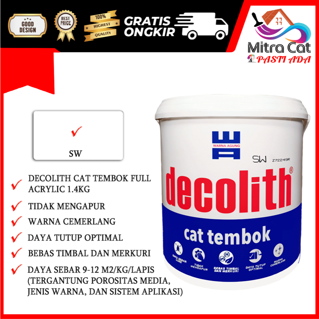 Jual CAT DINDING FULL ACRYLIC DECOLITH SW - (READY MIX) | Shopee Indonesia