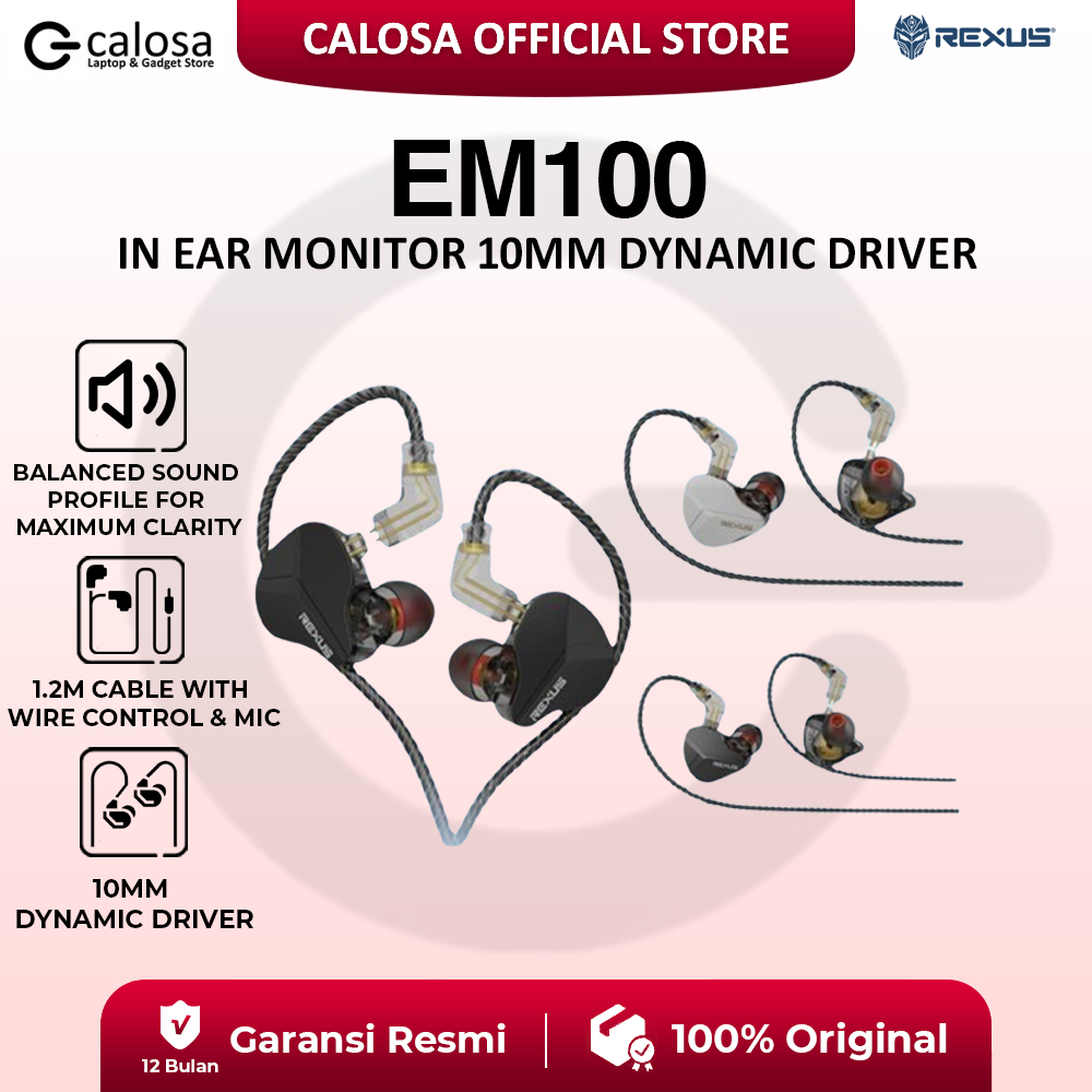 Jual Rexus EM100 In Ear Monitor Earphone 10mm Dynamic Driver - IEM with ...