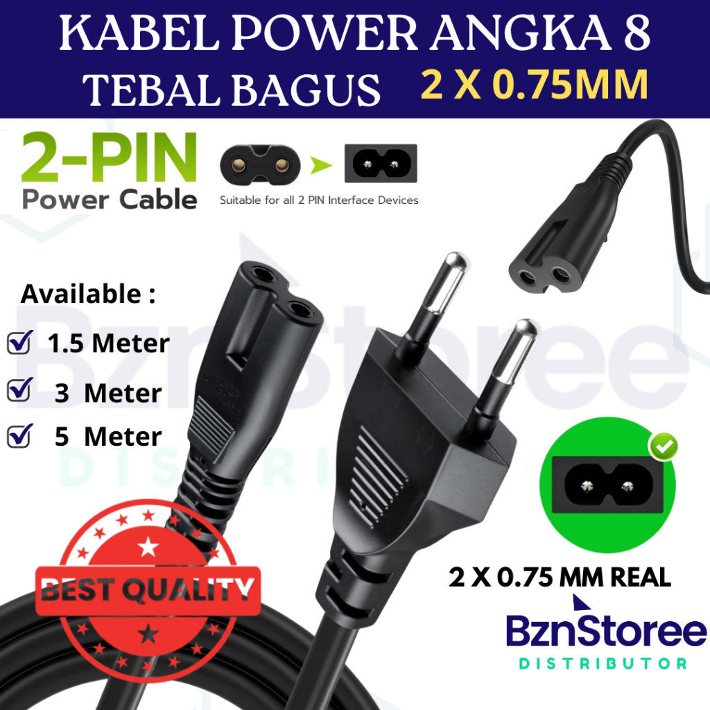 Jual Kabel Power Printer C7 Connector Angka 8 Ac cord / Kabel Power C7 ...
