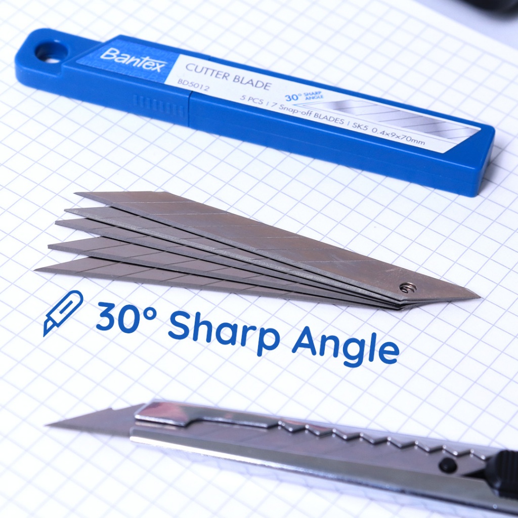 Bantex Refill Cutter Blade Isi Pisau Pemotong 5 Pcs Sudut Tajam Material SK4 / SK5 (3)