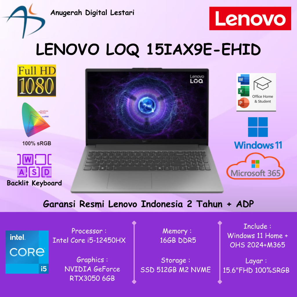 Jual Lenovo Gaming LOQ 15IAX9E-EHID Core i5-12450HX 16GB NVME 512GB ...