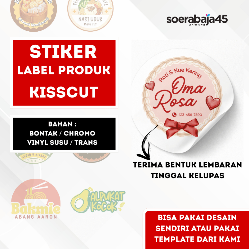 Cetak Stiker Chromo / Bontaq / Vinyl A3+ Kiss Cut - Label Makanan & Minuman Anti Air