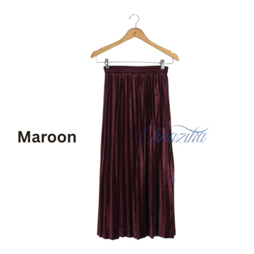 Rok Plisket Bludru Velvet Panjang Premium Hemming Laser