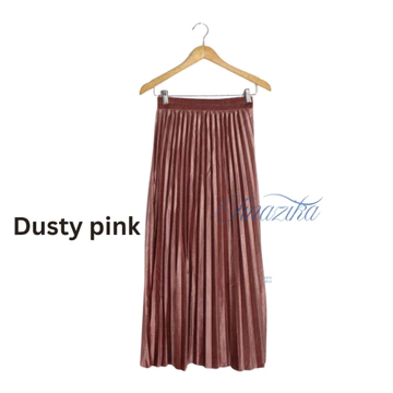 Rok Plisket Bludru Velvet Panjang Premium Hemming Laser