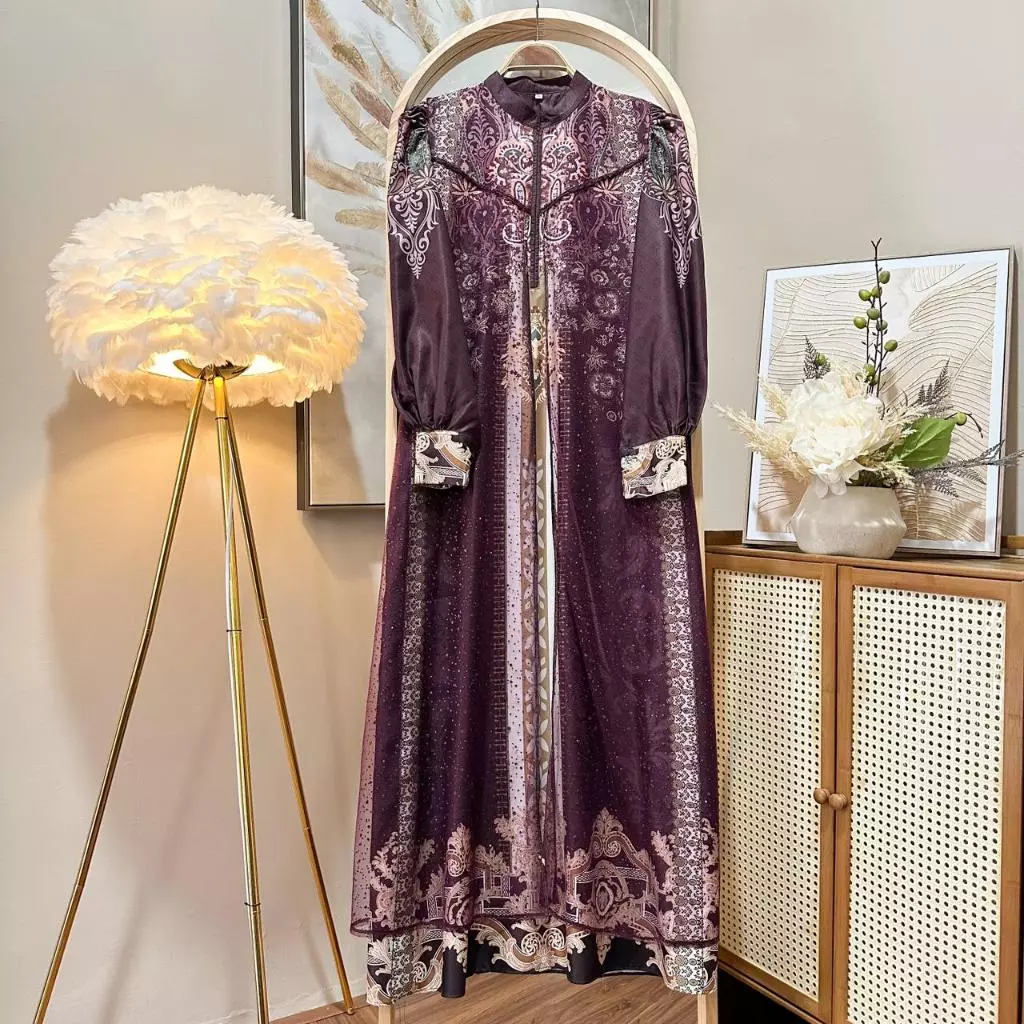 Gamis Muslim Bahan Cotton Turkey Printing Mix Tulle Sparkle Nyaman Cantik Mewah Elegant By Lunaci tampilan keseluruhan