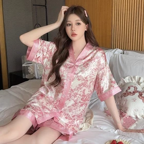 SS6 Pendek Setelan Baju Tidur Piyama Wanita Dewasa Satin Premium Lengan Pendek Celana Pendek
