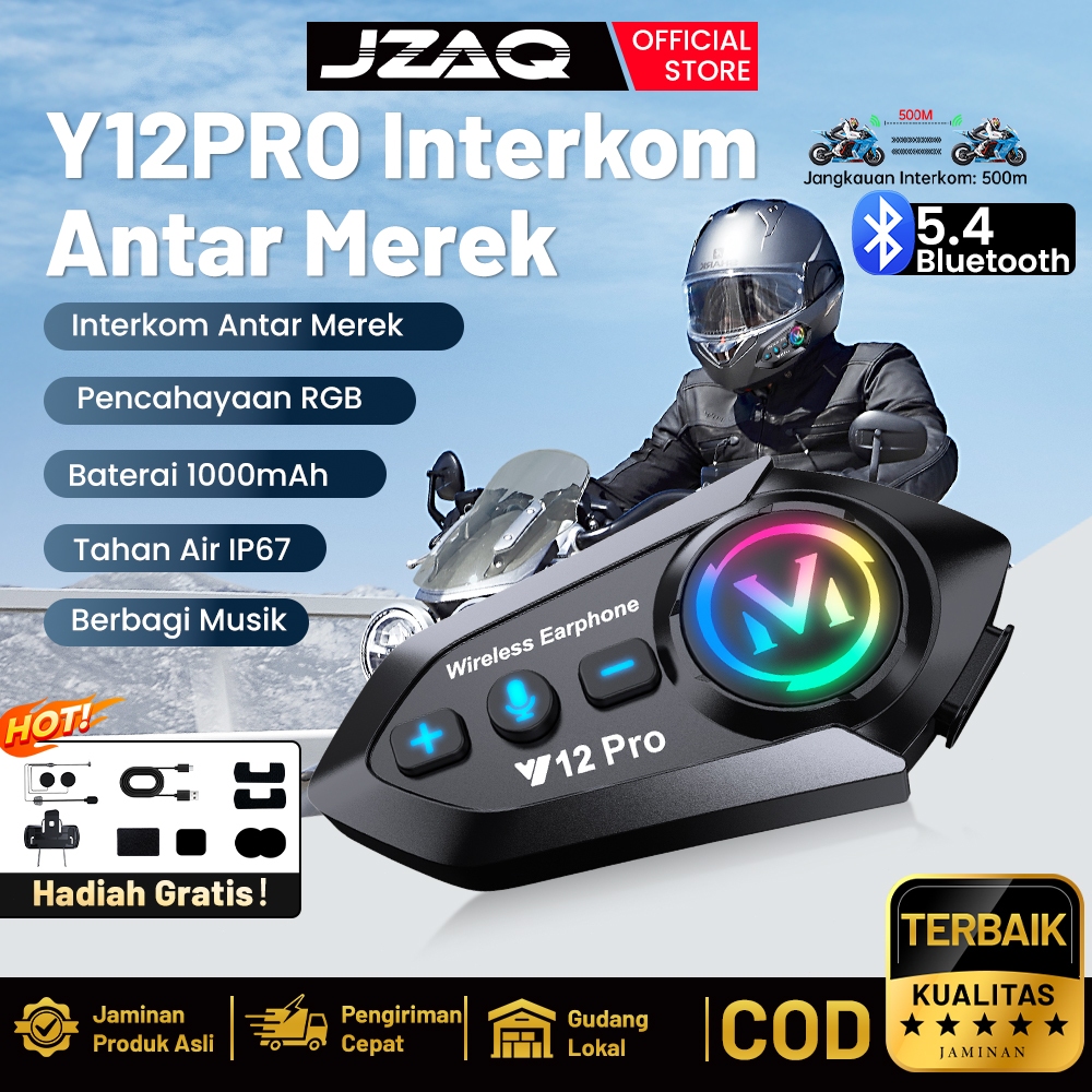 Jual (COD) JZAQ Y12 Pro Intercome Helm Waterproof /Intercom Helm ...