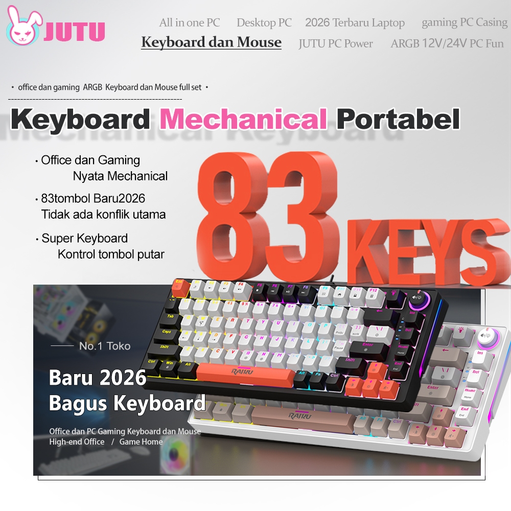 Jual JUTU Keyboard Mechanical Gaming dan Office GK83 RGB Backlit ...