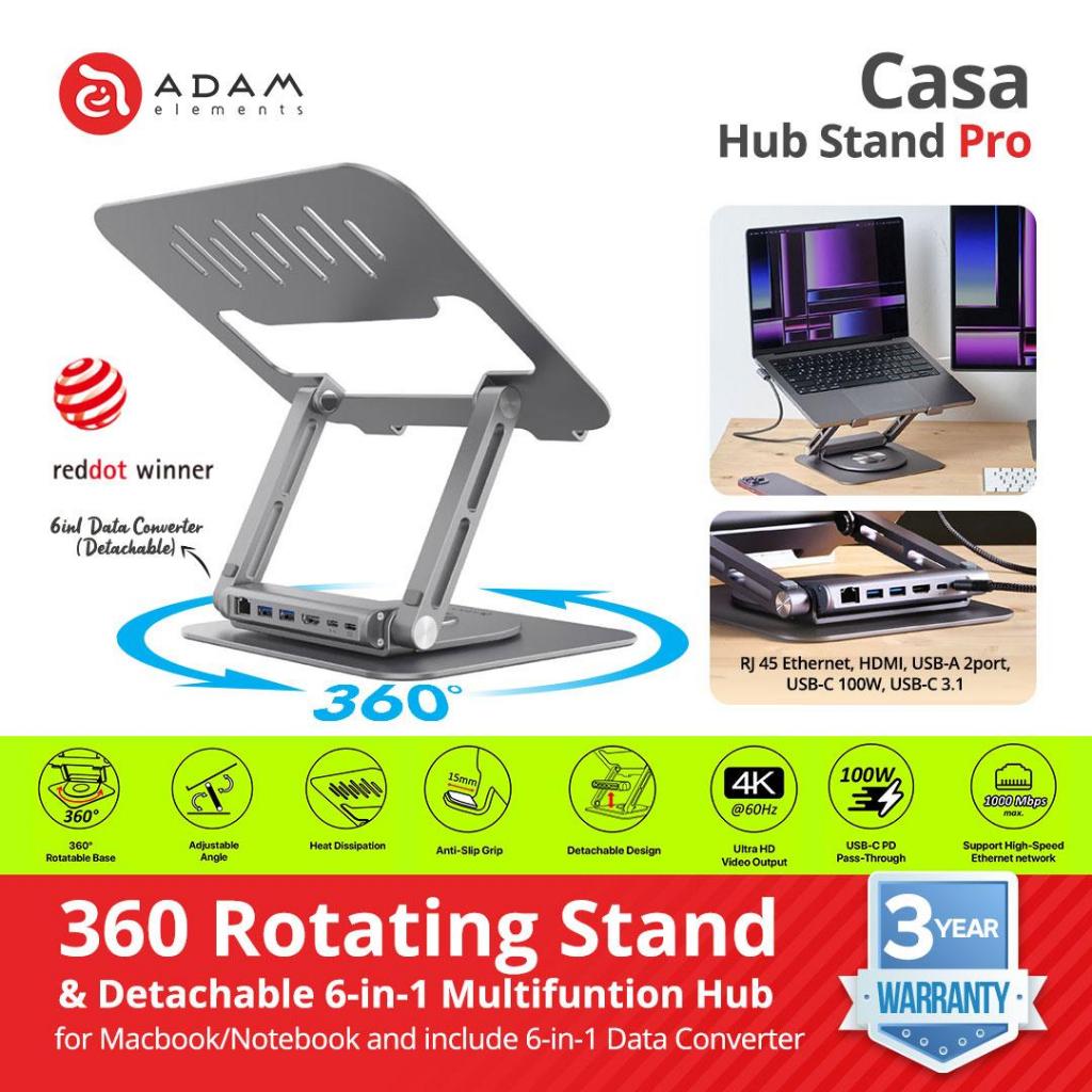 Jual Adam Elements Data Converter USB-C 6-in-1 Laptop Stand Hub - Casa Hub Stand Pro - Grey - AAPADHUBSTDPGY - SFI Group Indonesia