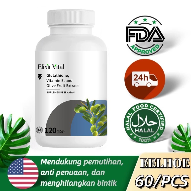 Jual Elixir Vital Glutathione + Vitamin E + Olive Fruit Capsules 120 Count  Antioxidant Anti-Aging Brighten Skin Tone