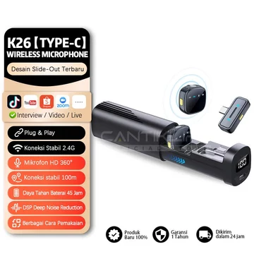Cantiklife Mic Clip On Wireless 2 In 1 Creator Live Seharian Mic Lavalier TWS Tanpa Kabel 2.4G