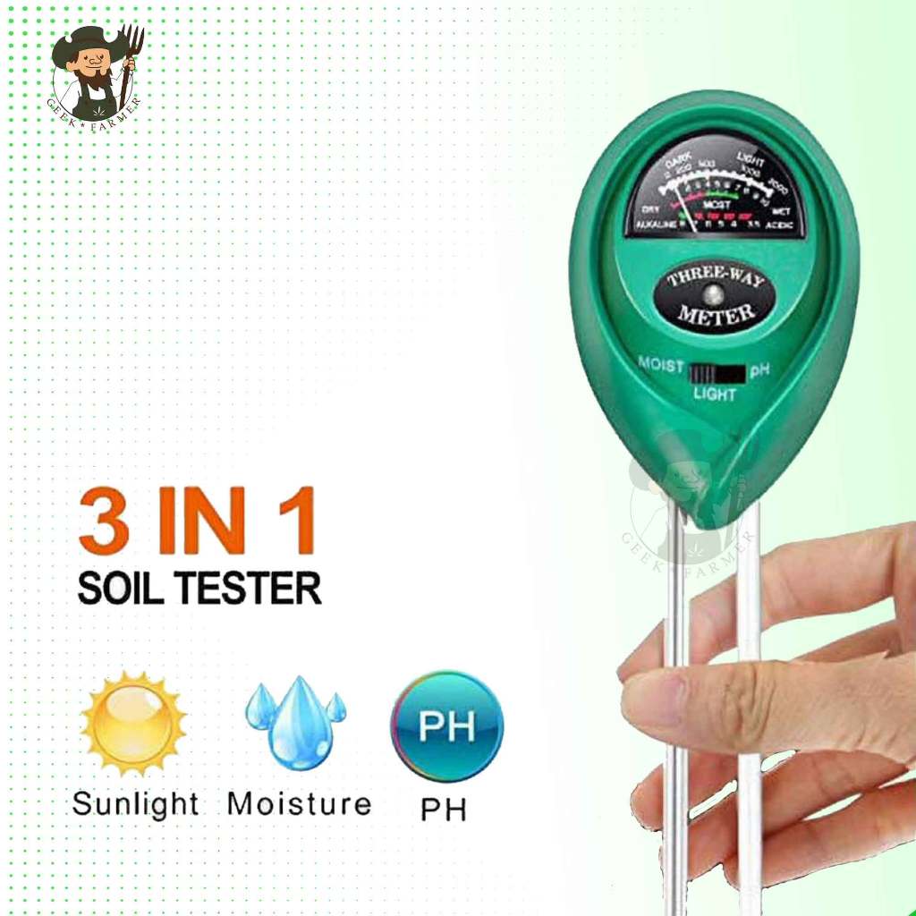 Geek Farmer - Alat Ukur PH Tanah 3 in 1, Kelembapan, Cahaya dan pH Untuk Media tanam Tanaman