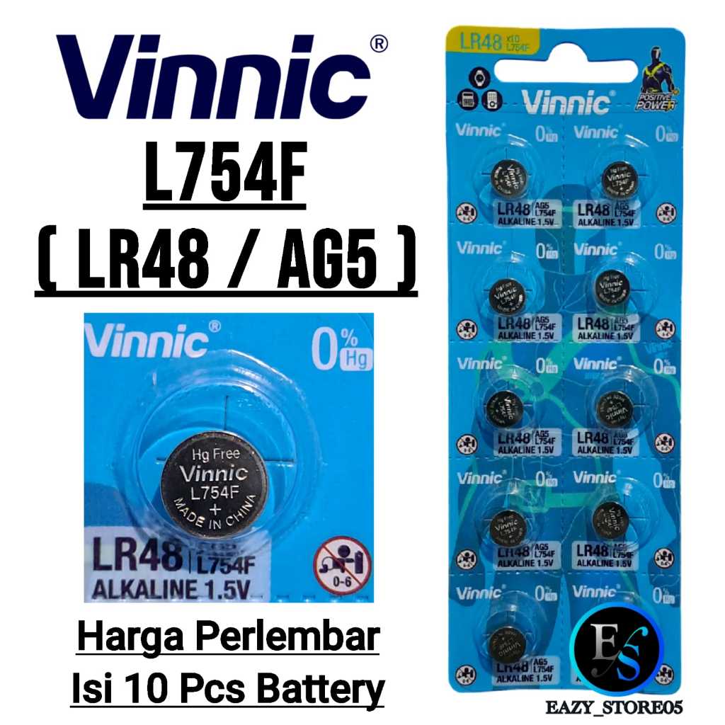 Jual Vinnic Baterai L754F Original Batrai LR48 LR754 AG5 Alkaline ...