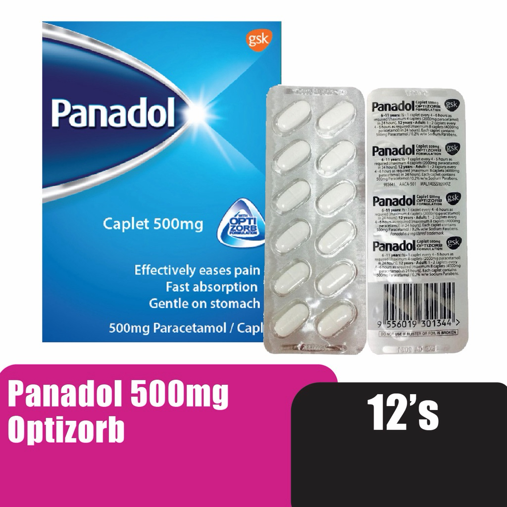 Jual Panadol Caplet 500mg Optizorb Malaysia per strip isi 12 tablet ...