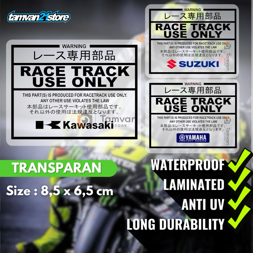 Jual STICKER RACE TRACK USE ONLY KAWASAKI SUZUKI YAMHA TRANSPARANA ...
