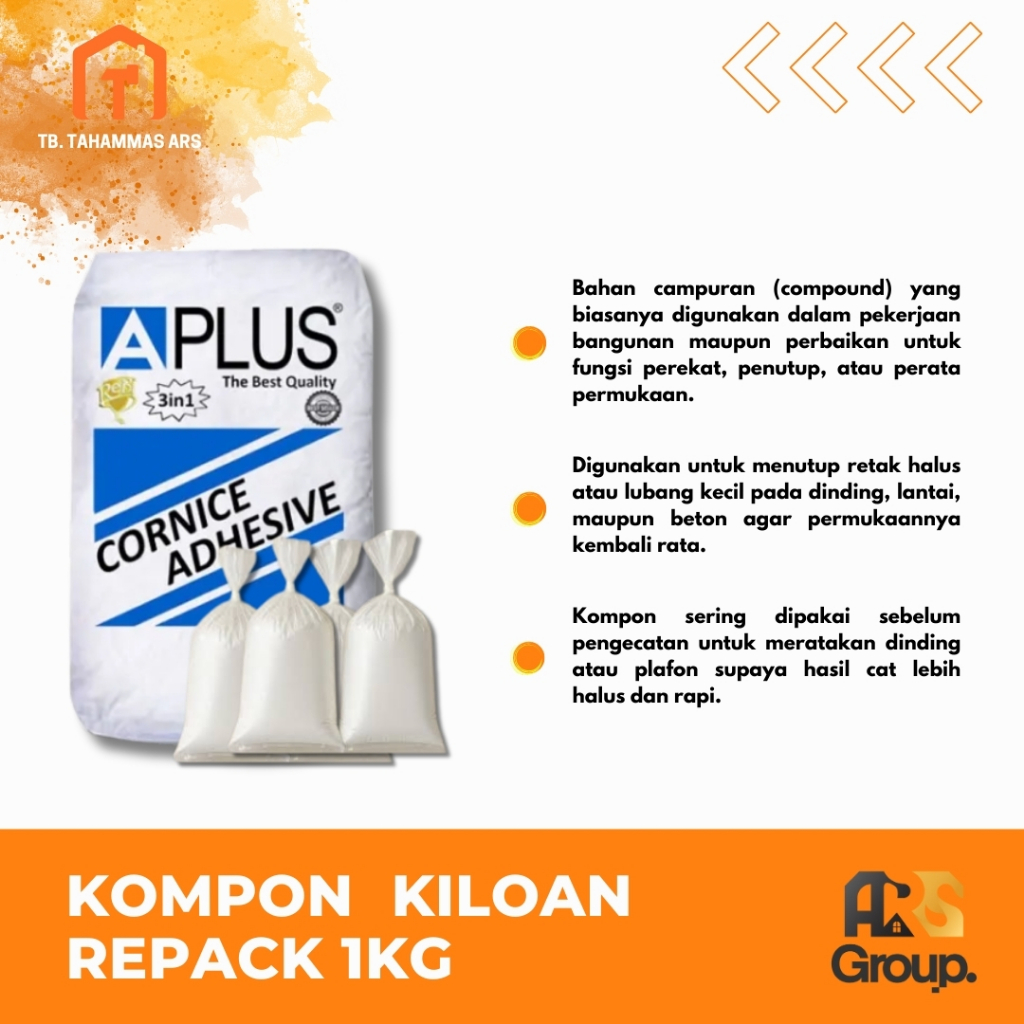 Jual Kompon Gypsum A Plus Cornice Adhesive KILOAN REPACK 1 kg - Adhesif ...