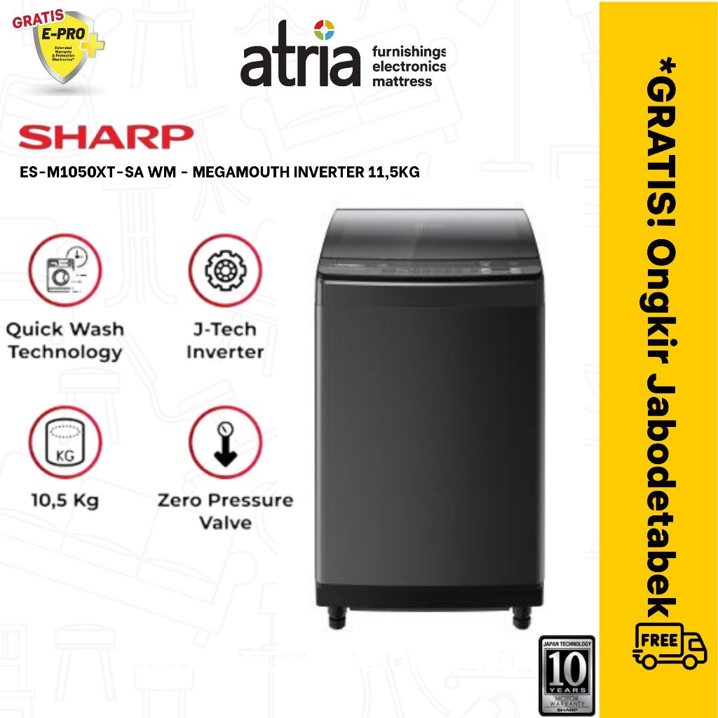 Jual Sharp Mesin Cuci Top Loading 10,5Kg - ES-M1050XT-SA | Shopee Indonesia