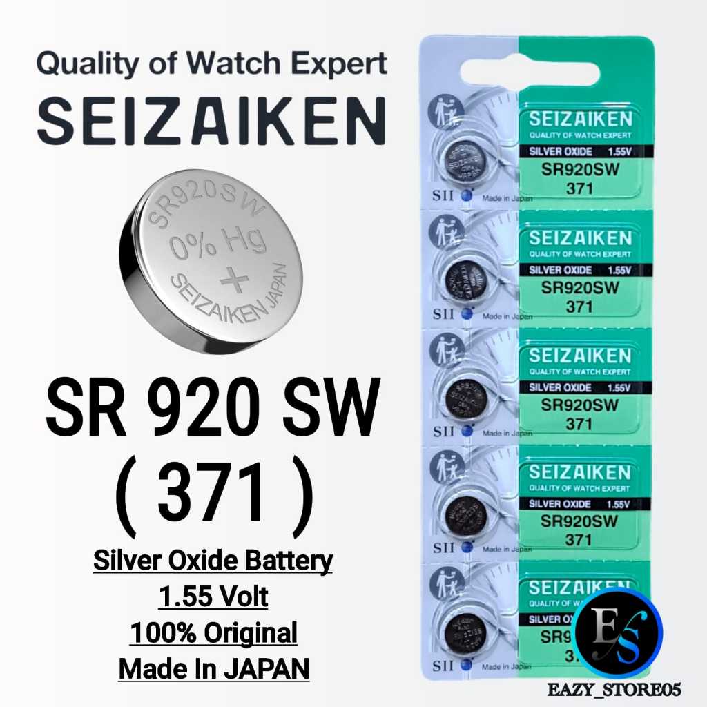 2 Pile A Bottone SEIZAIKEN 371 SR920SW 1.55V – Ossido D'Argento Made In Japan Senza Mercurio