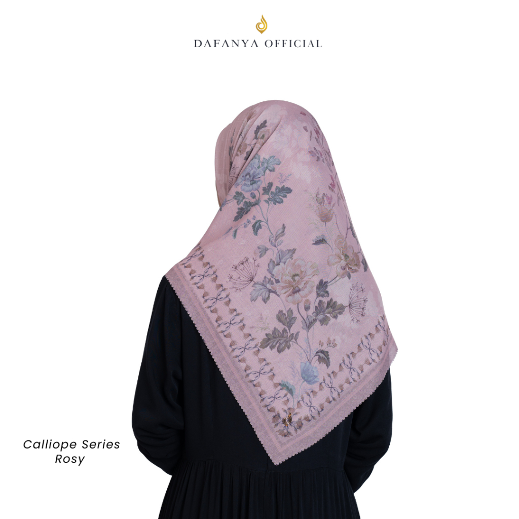 DAFANYA Syari 130x130 Calliope Series Jilbab Motif Floral Kerudung Segi Empat Hijab Scarf Bahan Voal Laser Cut