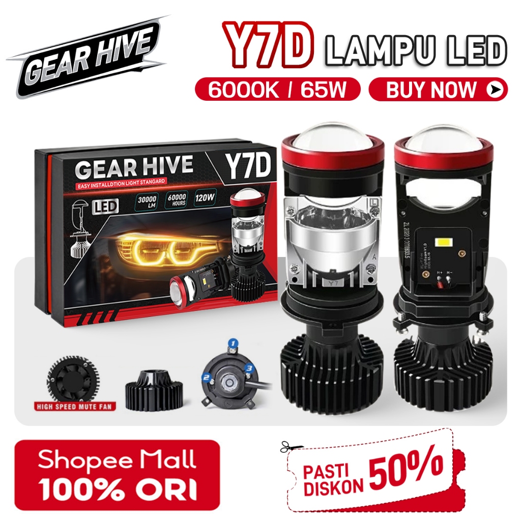 Gear Hive Lampu LED Y7D Lampu H4 untuk Mobil dan Motor/dengan kipas pendingin asli / SUPER BRIGHT 50 Watt/Dengan kipas angin