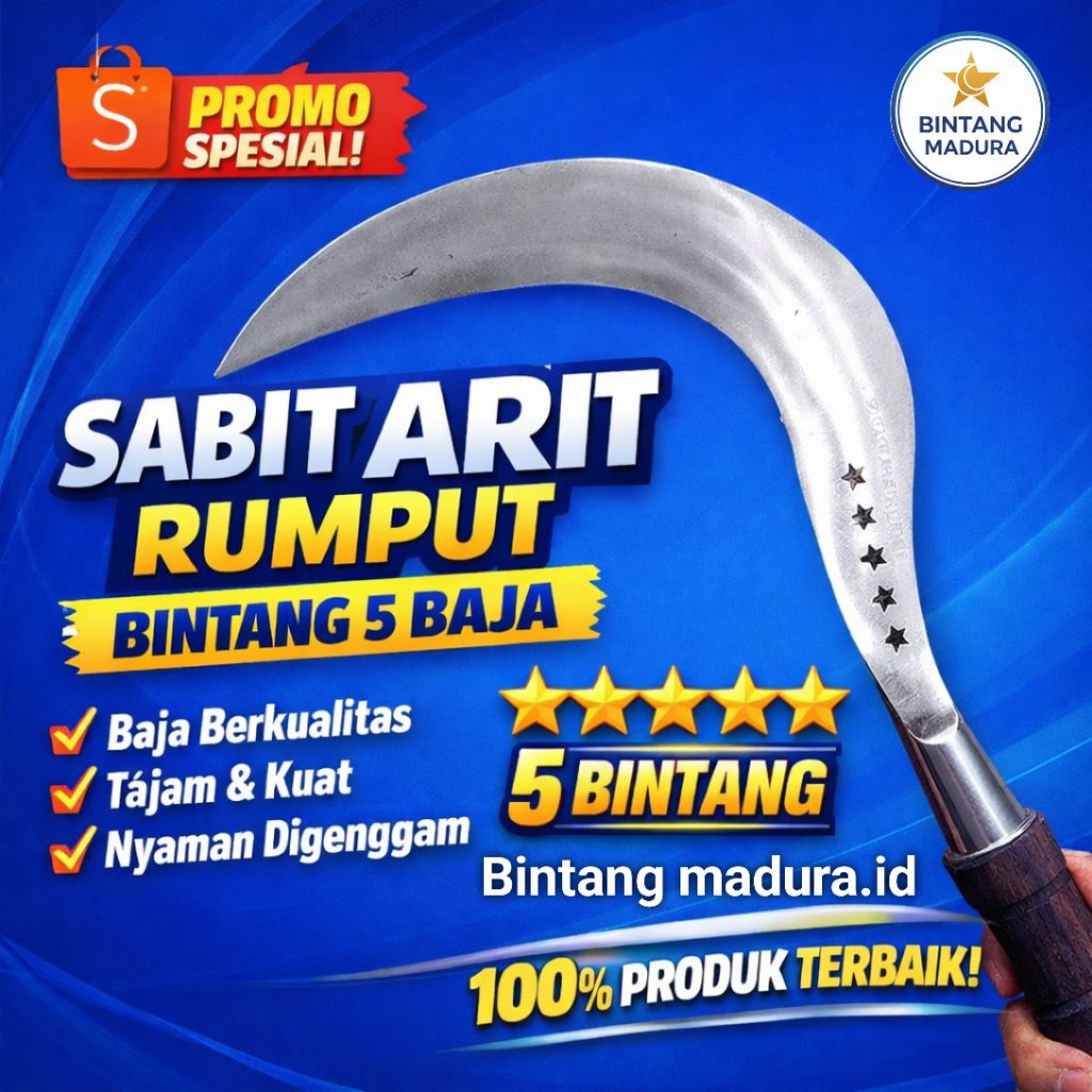 Jual Alat Berkebun Sabit Pemotong rumput asli madura Arit cap bintang 5 ...