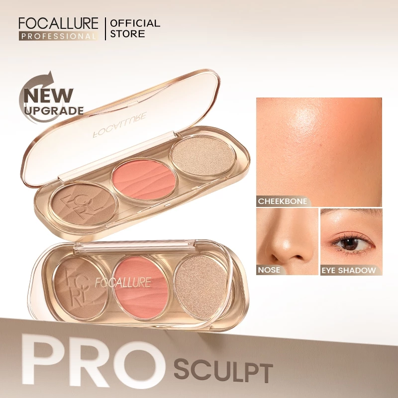Pratinjau FOCALLURE Pro-Sculpt 3-in-1 3D Palette Highlighter & Contour & Blush Multi-Use