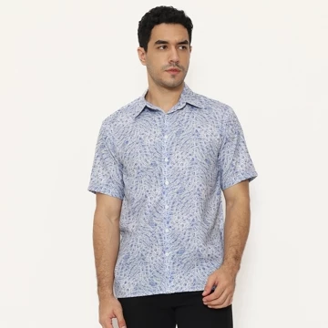 Highseas Kemeja Pria Full Print Motif Garis Abstrak Biru Putih MEJT