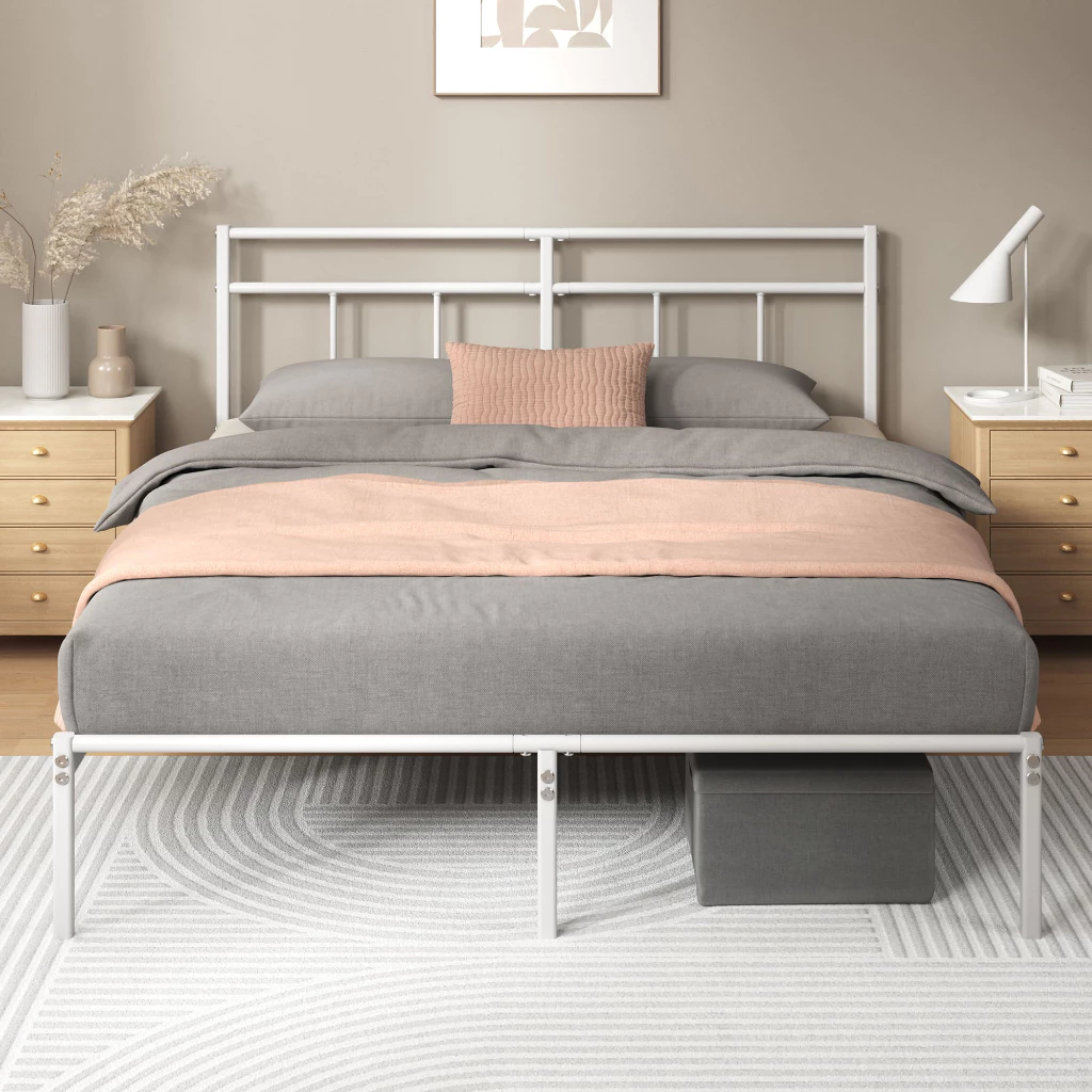 Tampilan box dan kemasan dipan besi Zinus Geraldine yang ringkas