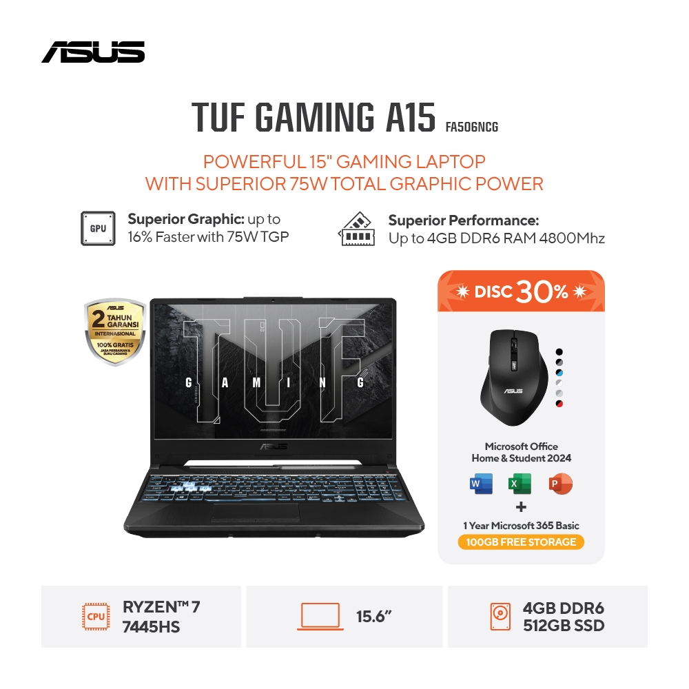 Jual (FREE MOUSE) ASUS TUF Gaming A15 FA506NCG-R735B6T-HM - Graphite ...