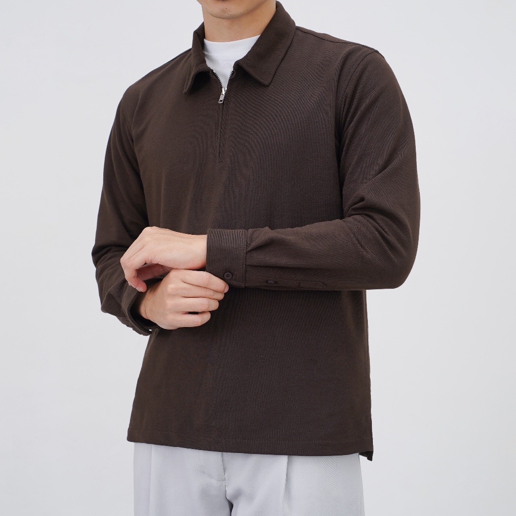 Jual Basicale Kemeja Halfzip Cotton Pique Dark Brown Baju Pria Lengan ...