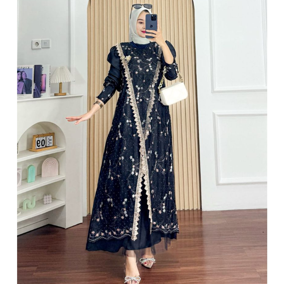 cod Melisa dress gamis burkat mahogani burgandi terbaru 2026 kondangan simpel elegan mewah permium