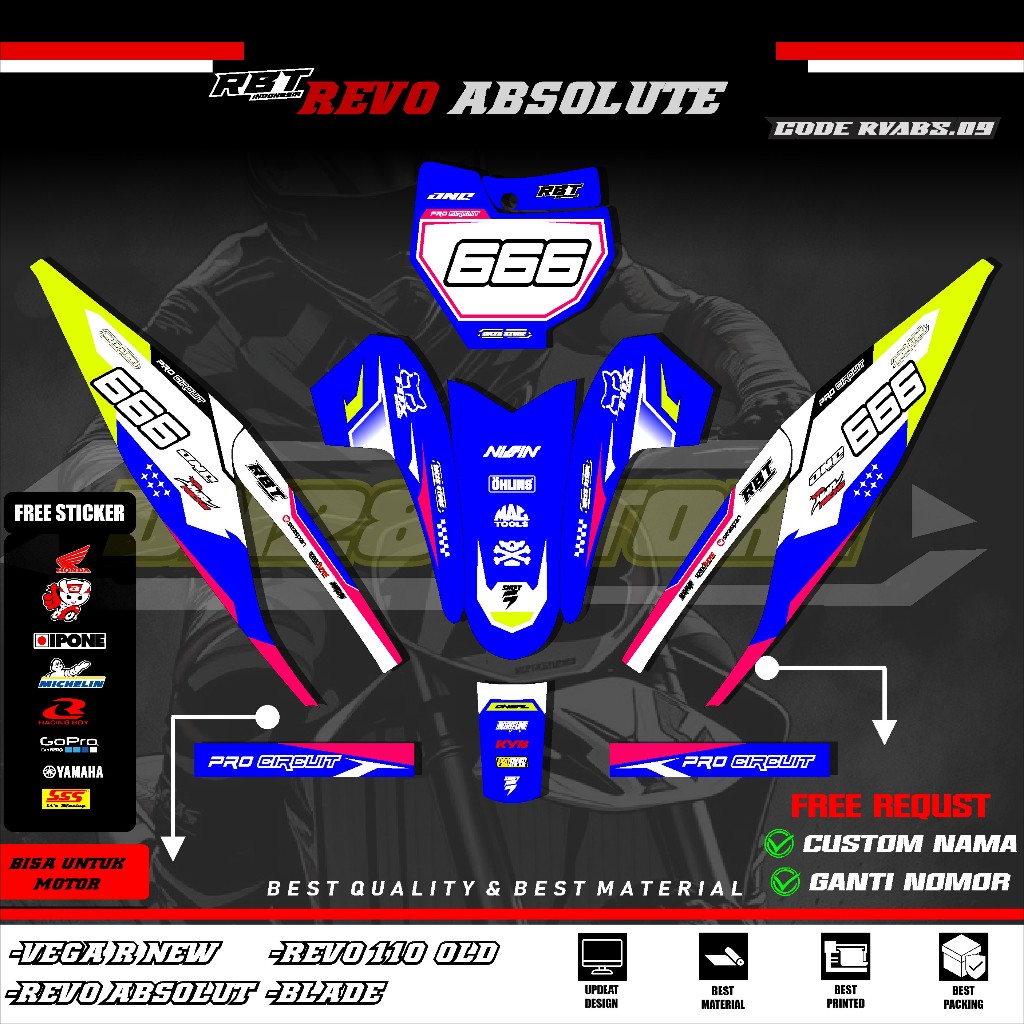Jual (COD) Sticker Variasi RBT/GTX REVO 110,ABSOLUTE 09 Decal Striping ...