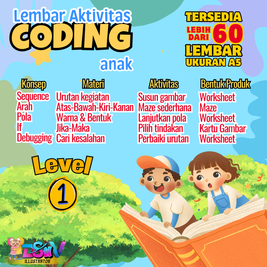 Jual Worksheet Coding Anak PAUD TK SD A5 | Level 1 | Lembar Full Warna ...