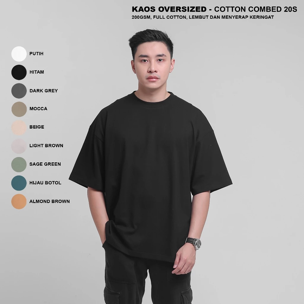 Kaos Oversize Pria Hitam Premium Cotton Combed 20s Tebal