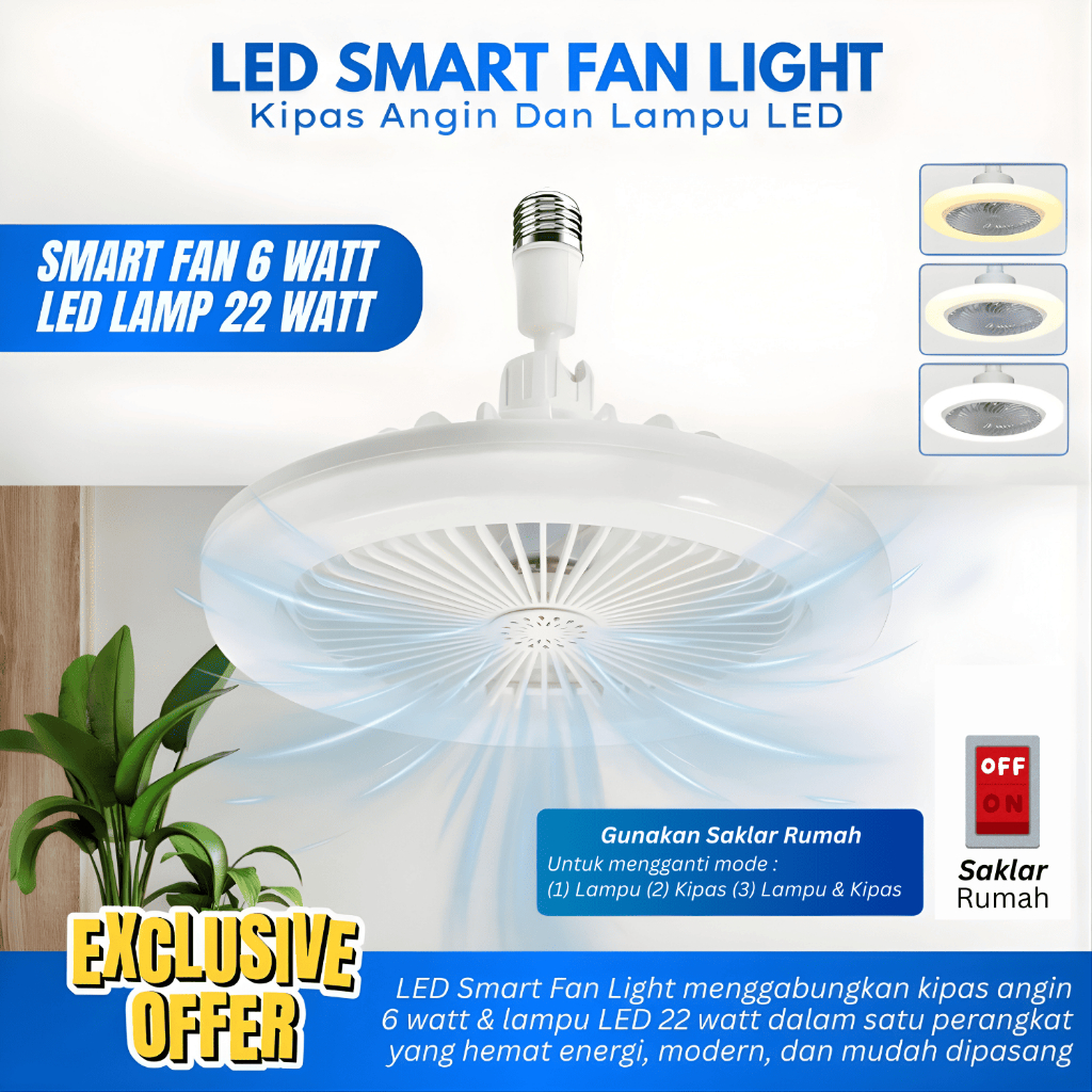 Jual Lampu Kipas Angin 2 in 1 Fitting E27 Kipas Angin Gantung 6 Watt ...