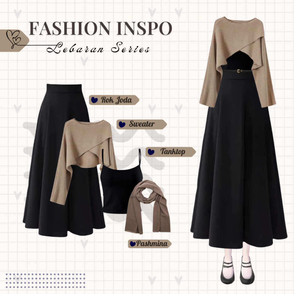Jual Setelan Ootd Raya Series ( Sweater Shea Rajut + Rok Joda + Tanktop ...