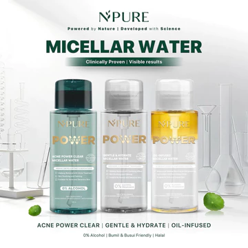 BPOM NPURE Power Clear Micellar Water Acne Power Gentle Hydrate Oil Infused (100ml 300ml)