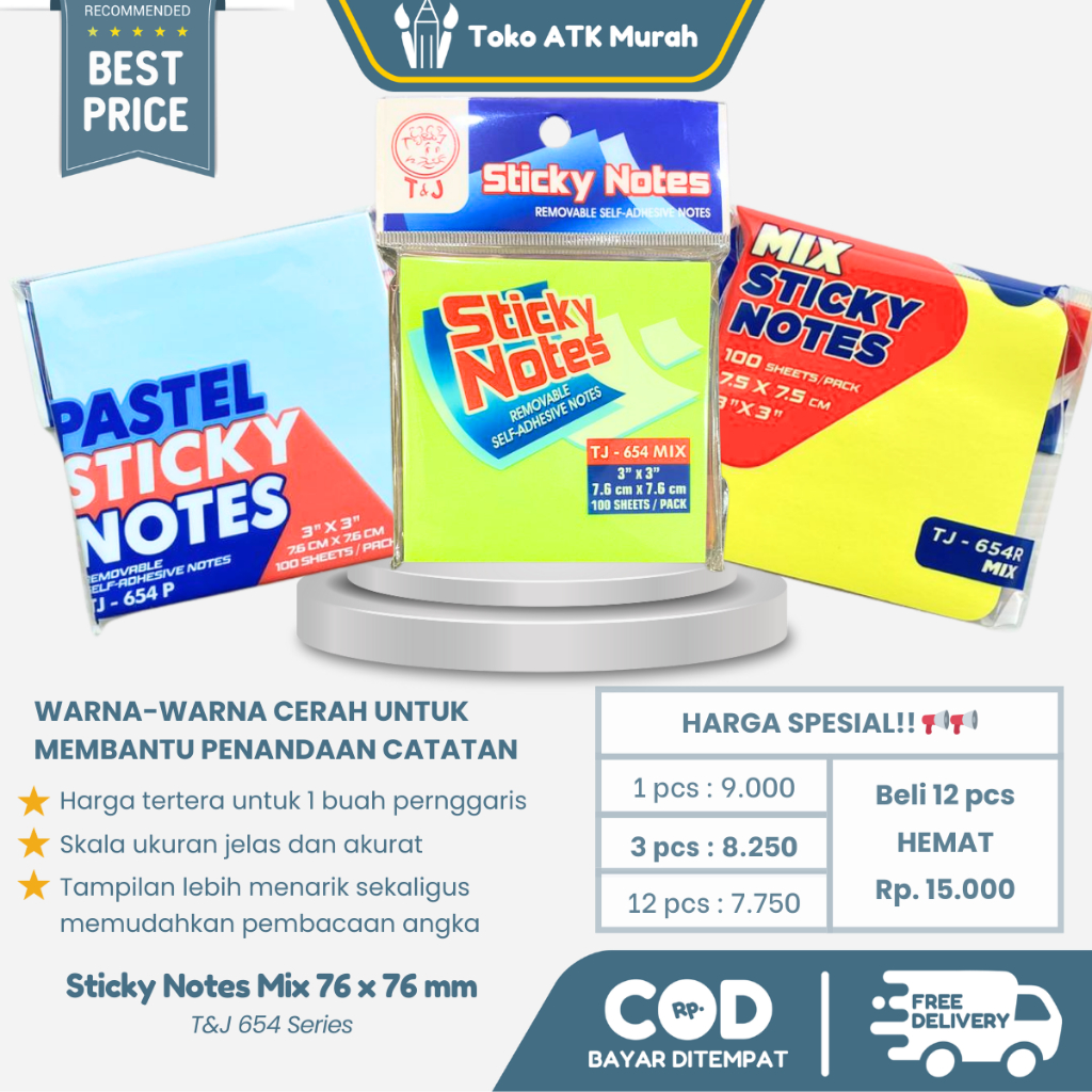 Jual T&J Sticky Notes TJ-654 Mix / TJ-654 Pastel / TJ-654R Round 3